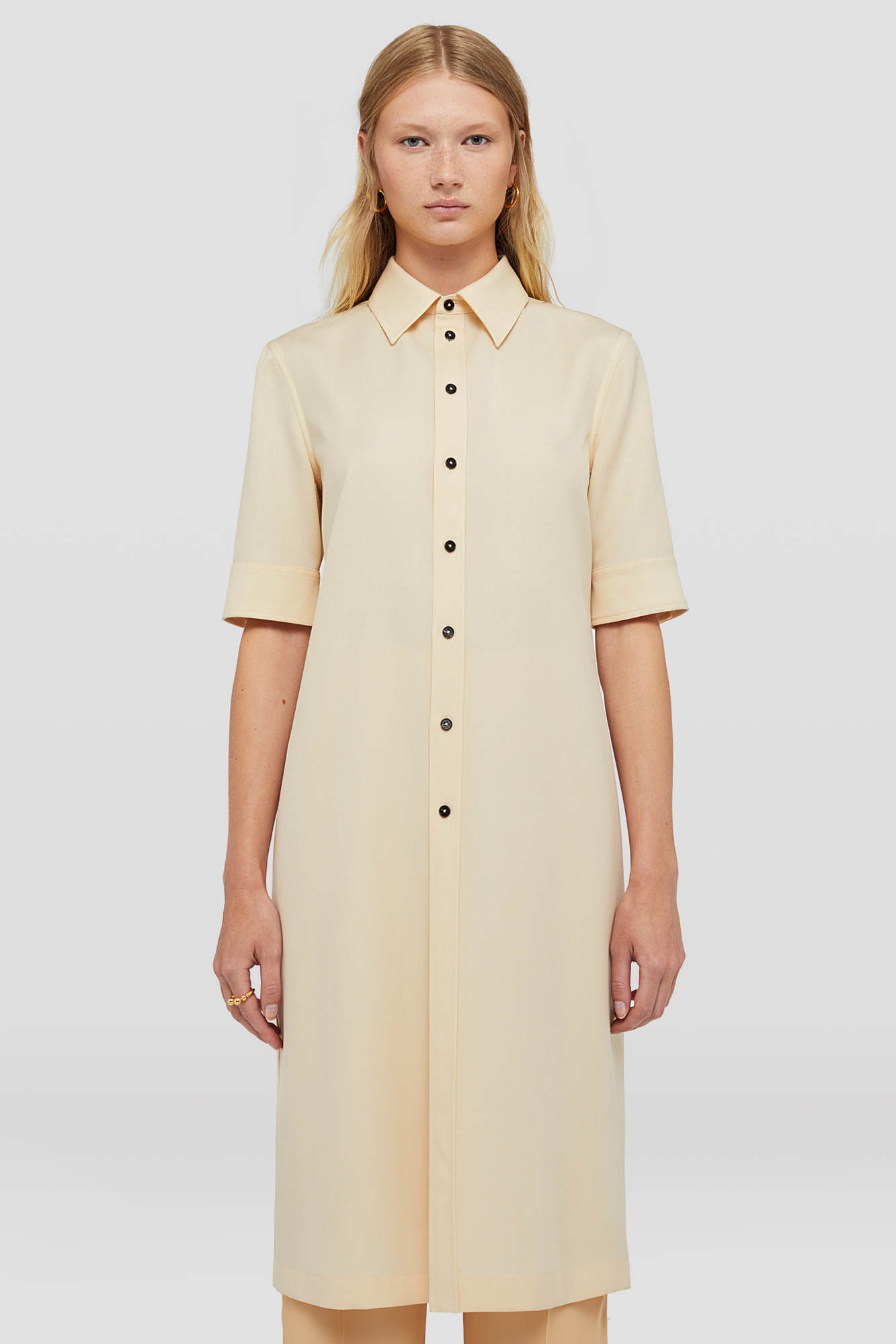 Jil Sander Wool Gabardine Long Shirt In Nude