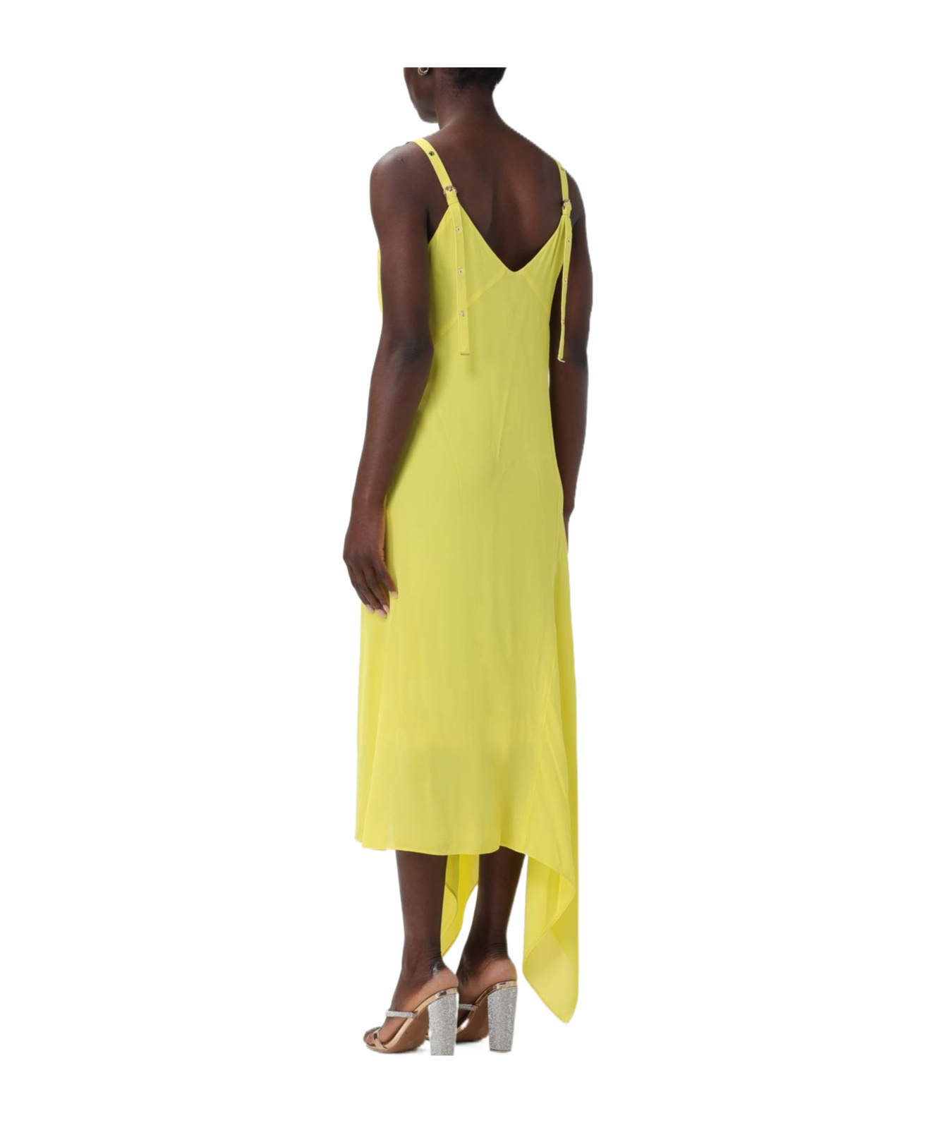 Pinko Thin Shoulder Strap Rivet Dress In Yellow
