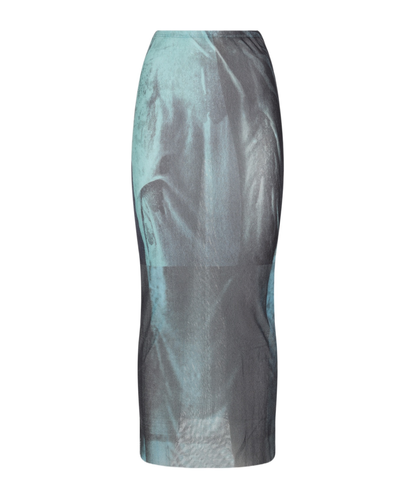 Jean Paul Gaultier Mesh Printed Water Long Skirt In Blue