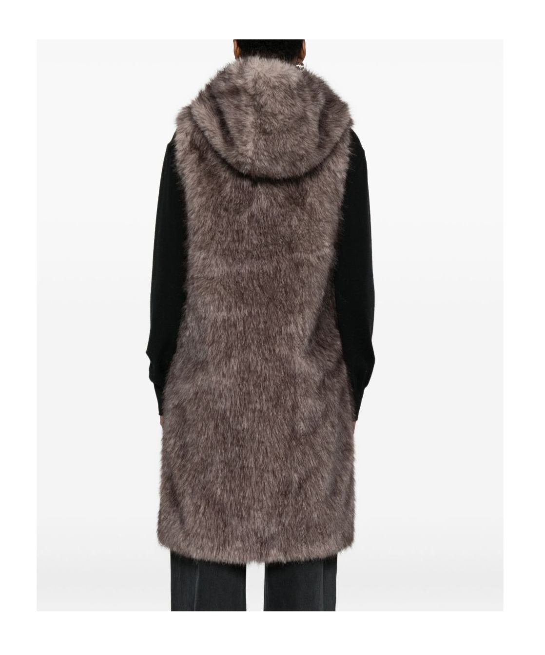 Betta Corradi Hooded Sleeveless Coat In Plush Faux Fur In Brown