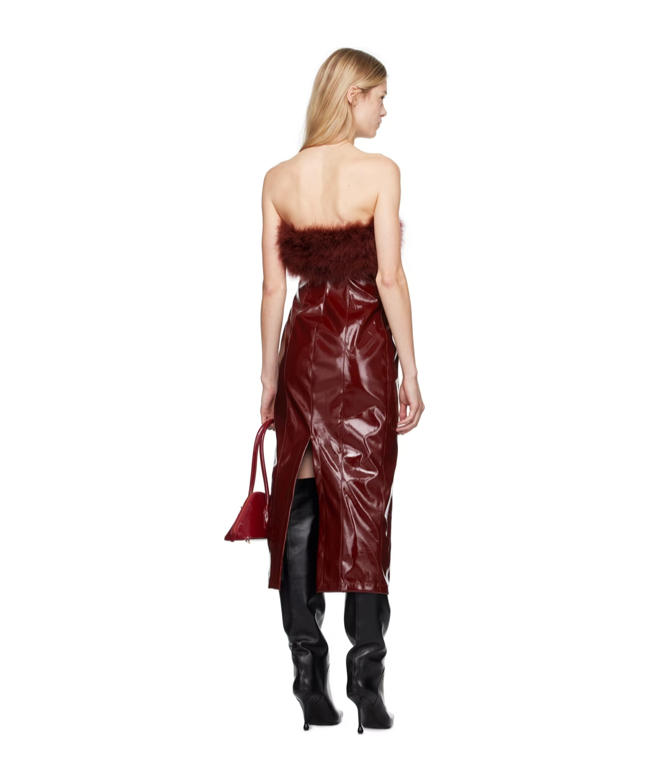 Shop Blumarine Marabou-feathers Patent Midi Dress In Brown
