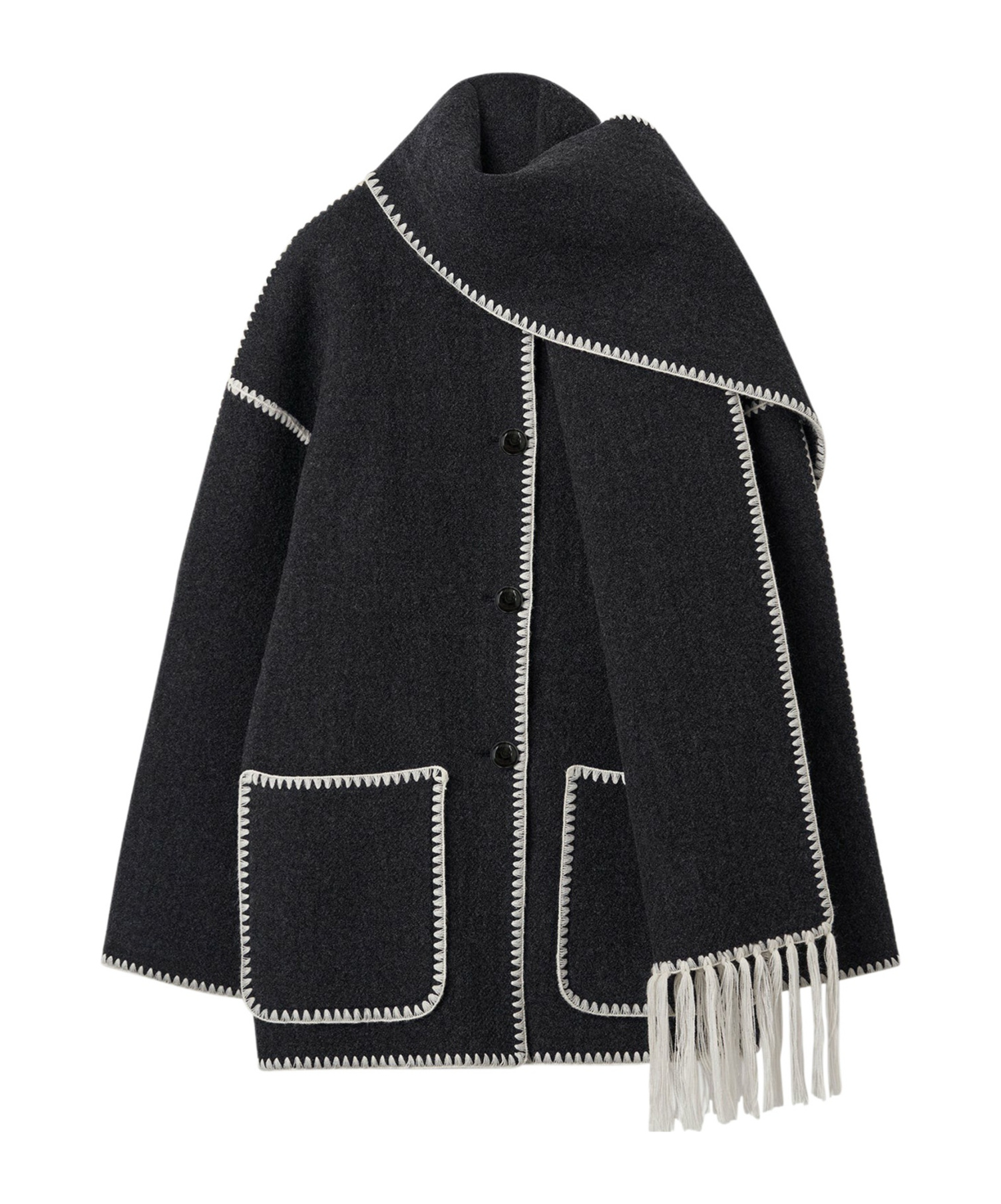 Shop Totême Buttoned Whipstitch-trim Scarf Jacket In Black