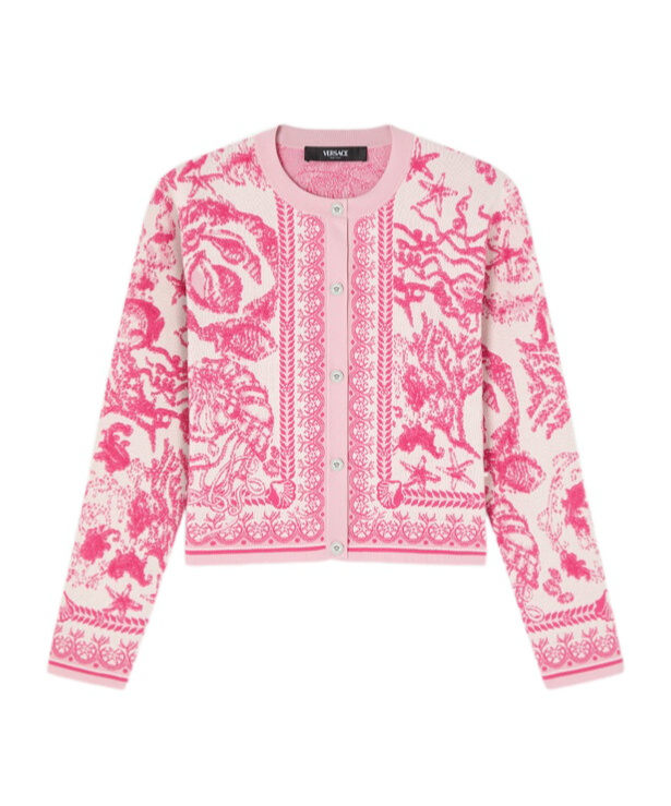 Versace Baroque Subaquatique Patterned Crew Neck Cardigan