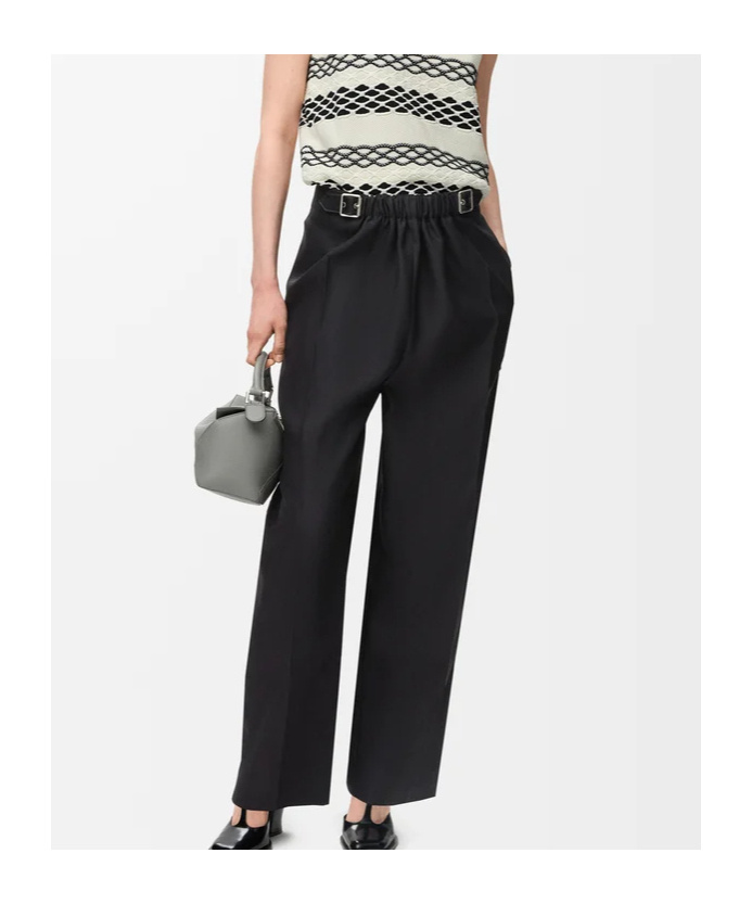 Loewe Belted Trousers In Wool And Silk In Black