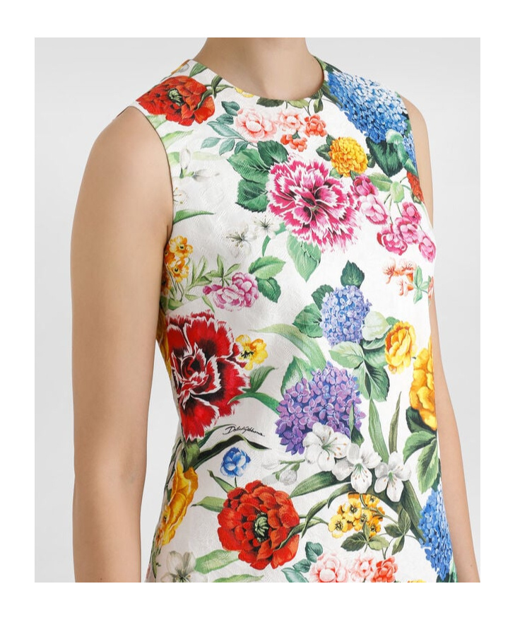 Dolce & Gabbana Floral-print Cotton-blend Jacquard Mini Dress In Multicolor
