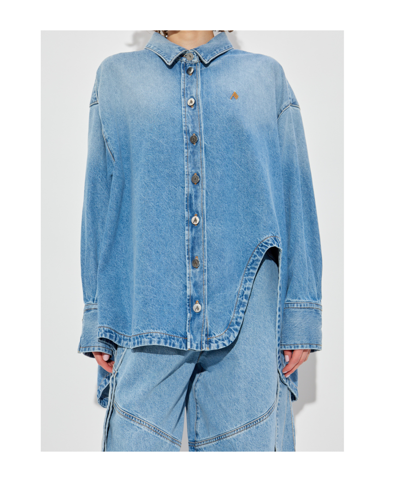 Attico Asymmetric-hem Denim Shirt In Blue