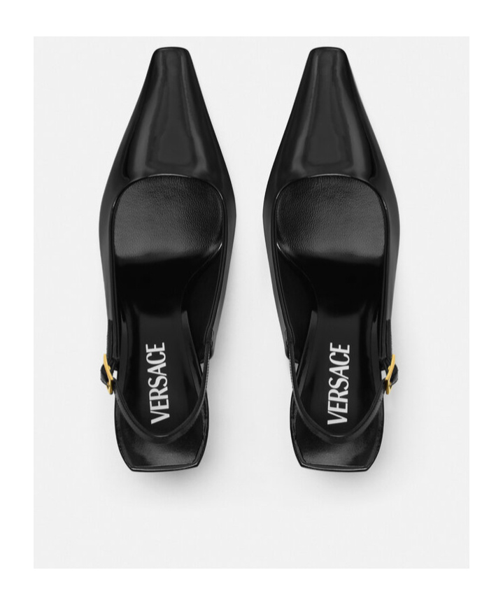 Versace Black V2025 Patent Slingback 85 Mm Heels In Black