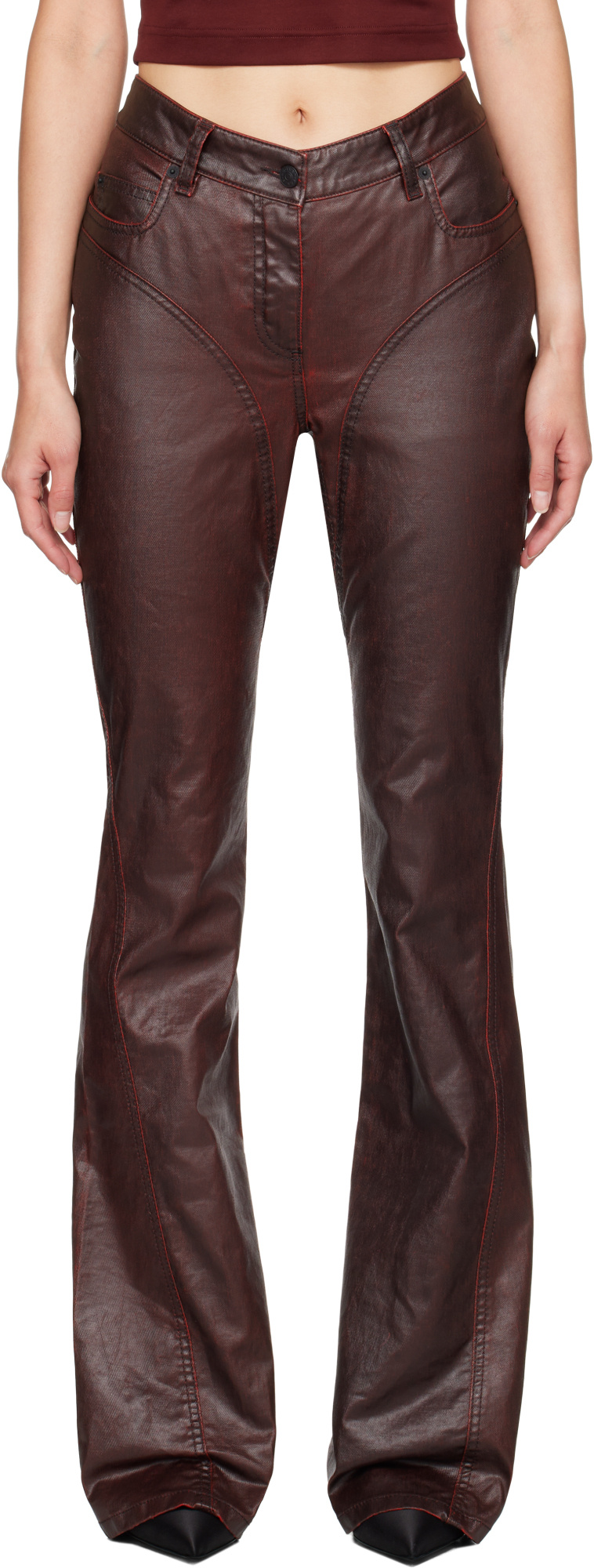 Mugler Waxed Flared Jeans In Black