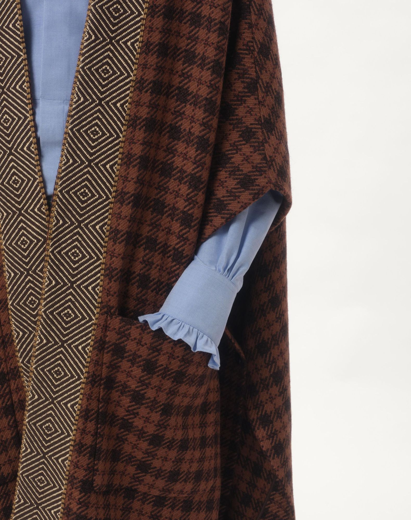 Shop Valentino Checked Cape Coat In Brown/camel