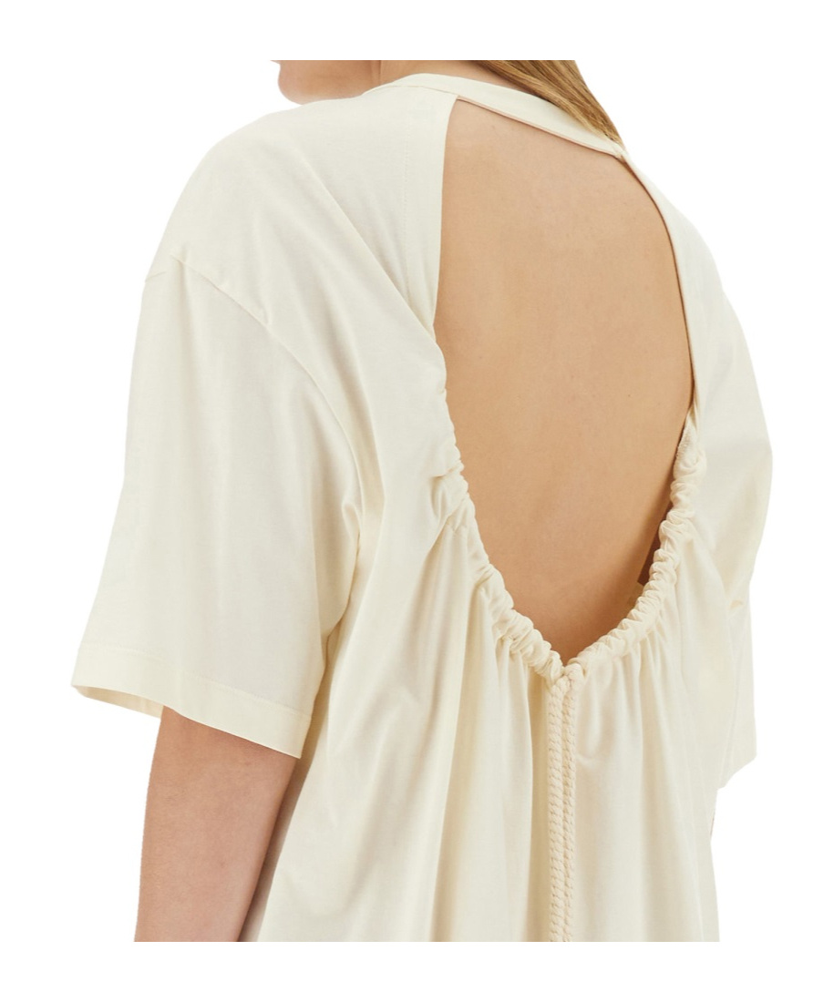 Msgm Logo Patch Drawstring Dress In White