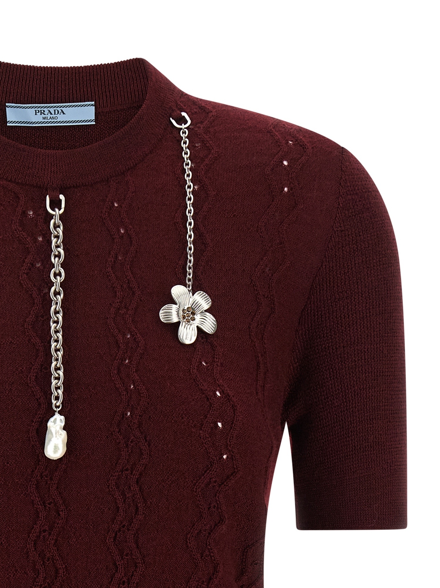 Prada Charm-detailed Knit Wool Top In Burgundy