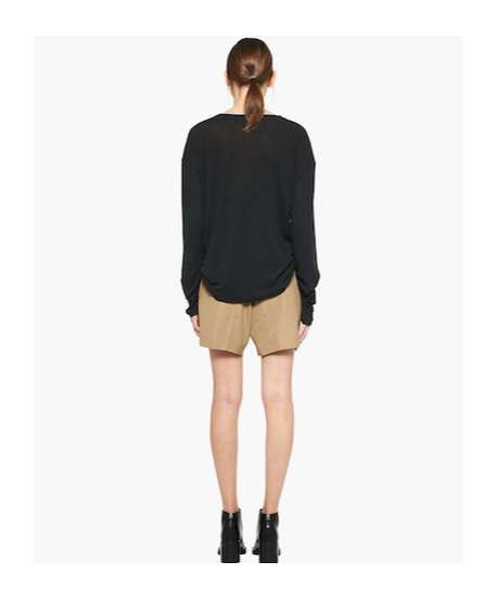 Miu Miu Long-sleeved Garment-dyed Ribbed Knit Jersey T-shirt In Black