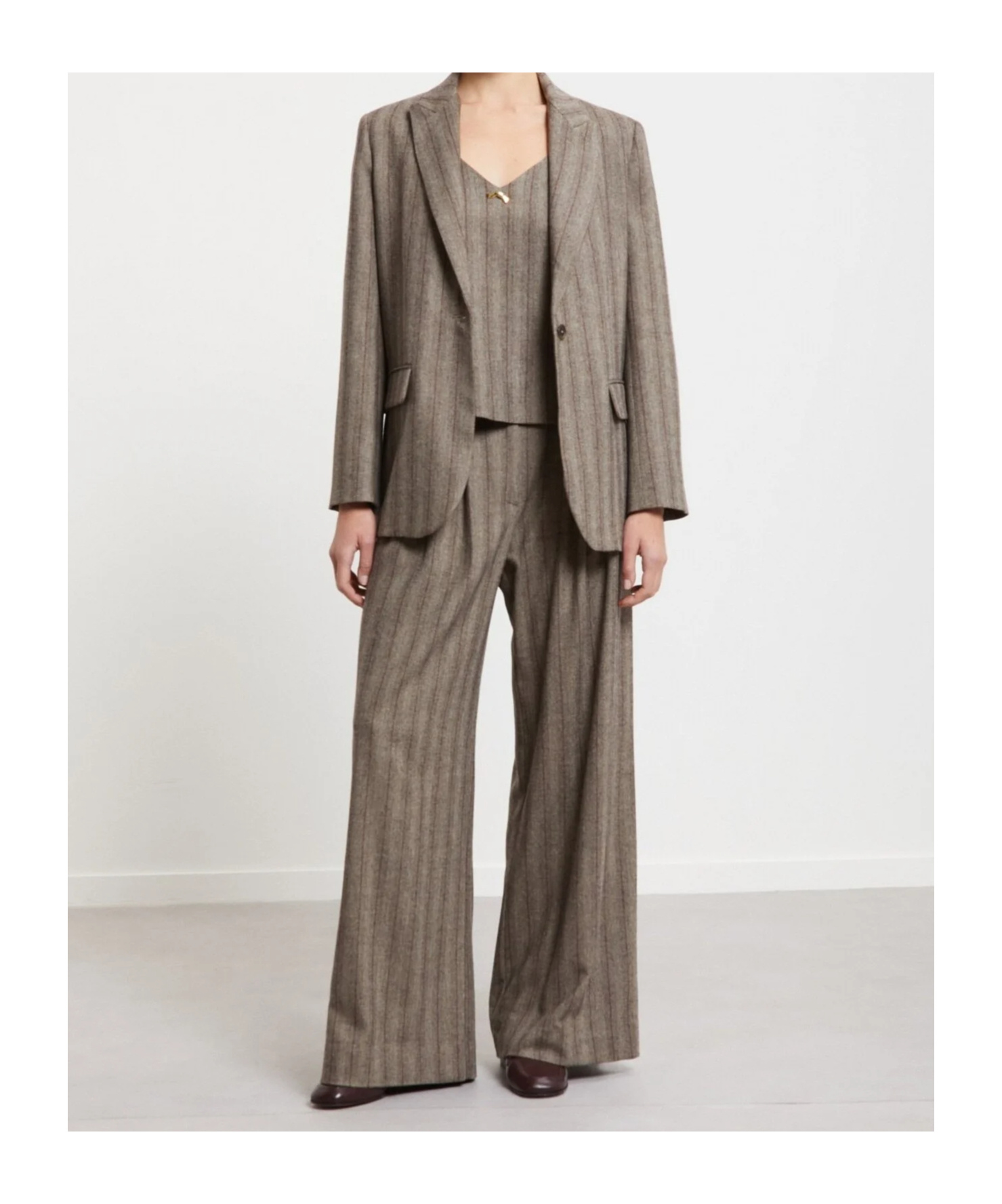 Ottod'ame Pinstripe Wide-leg Casual Pants In Gray