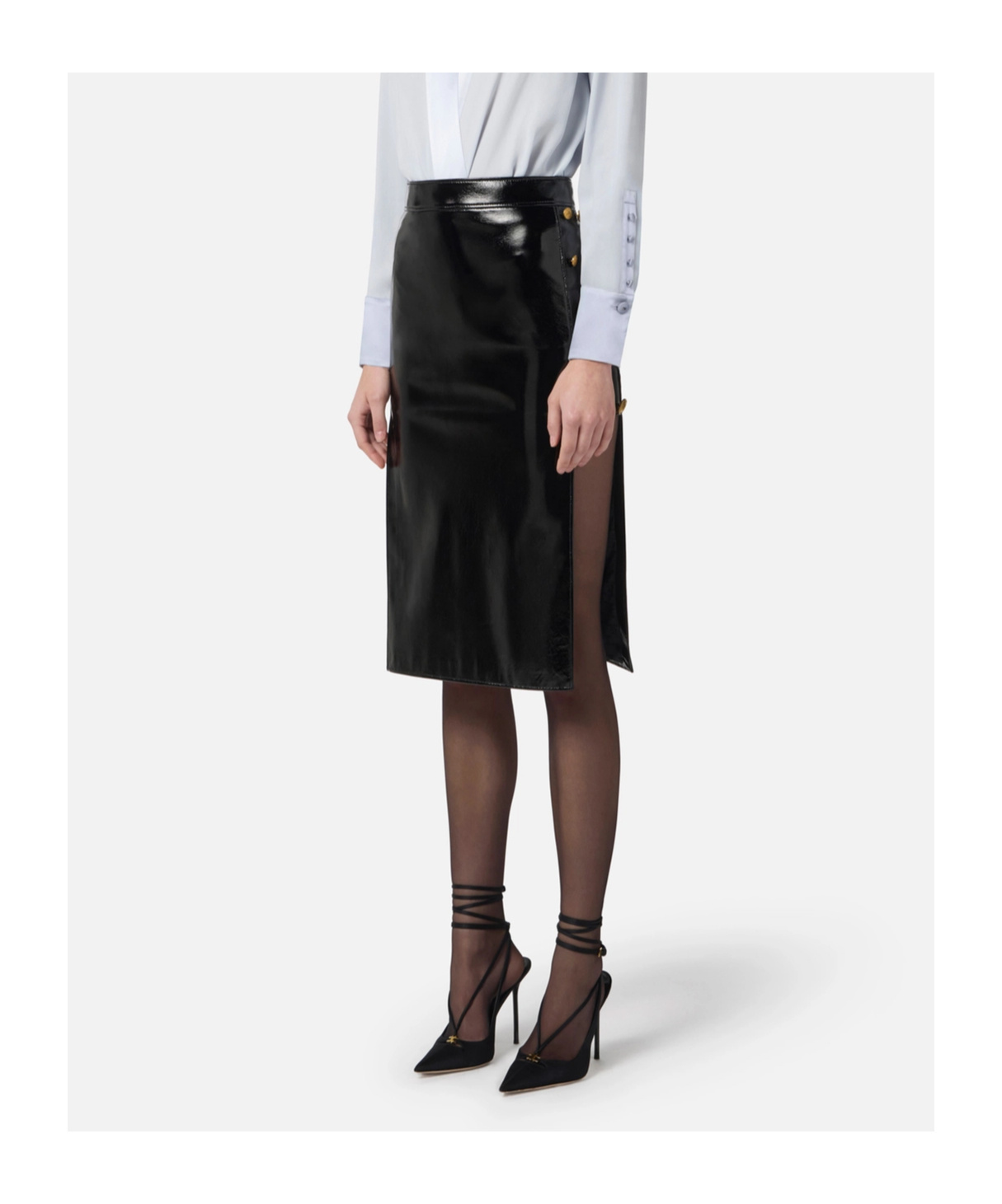 Elisabetta Franchi Button-detail Slit Midi Skirt In Black