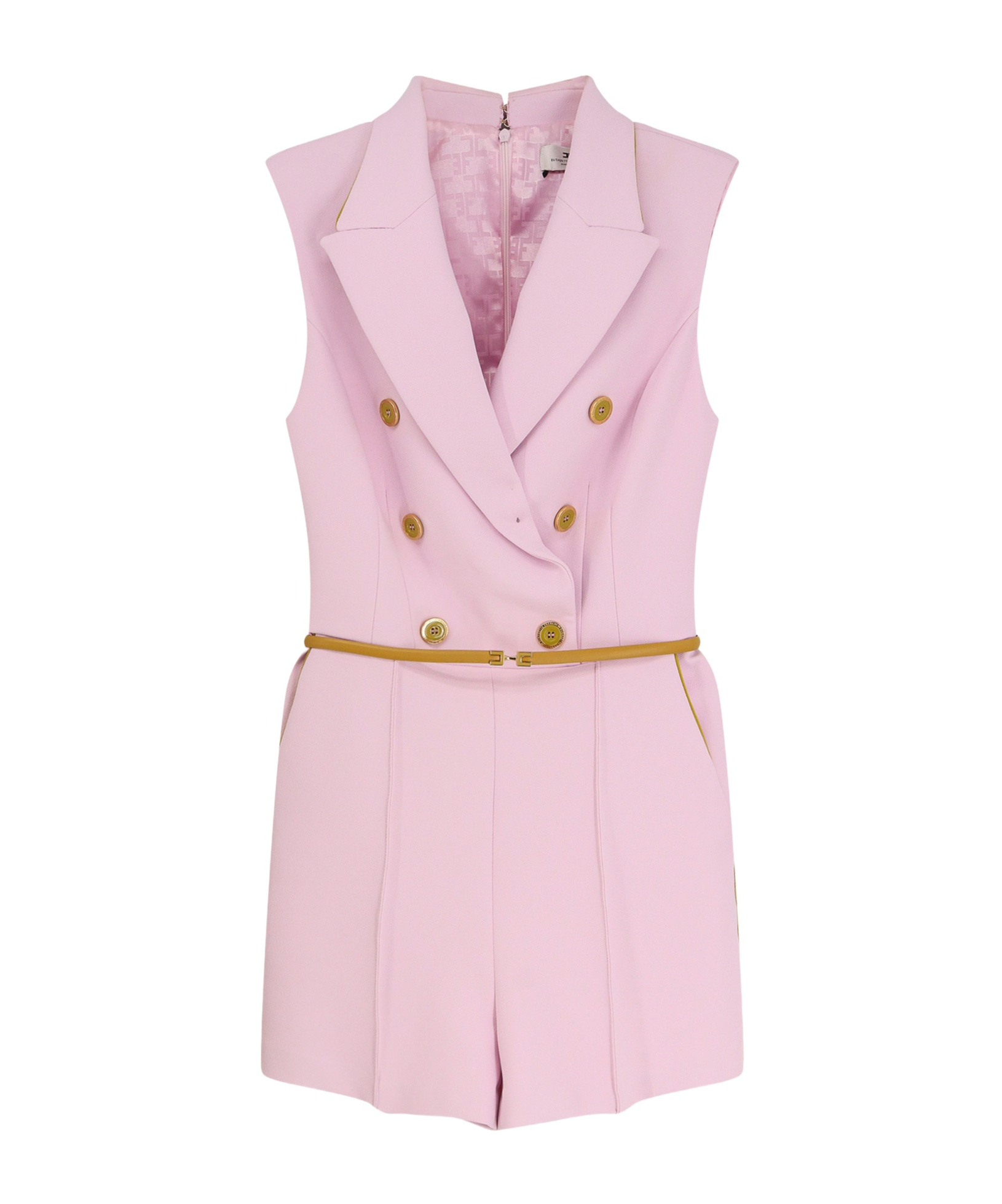 Elisabetta Franchi Jumpsuit With Shoulder Pads And Leather Belt In Pink