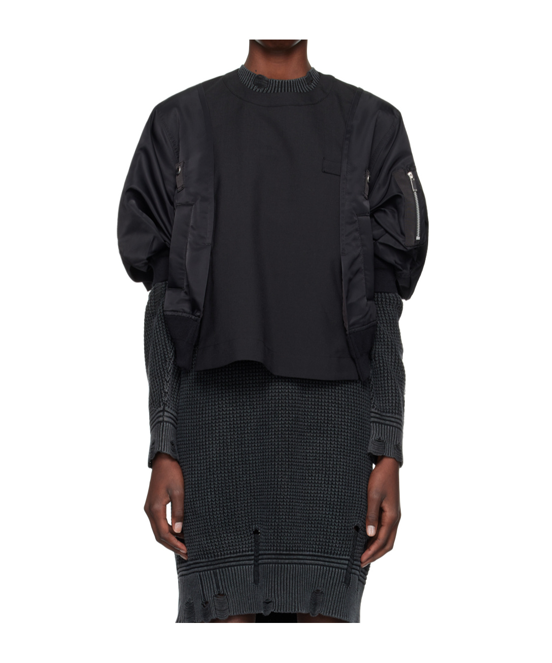 Shop Sacai Puff-sleeve Short-sleeve T-shirt In Black
