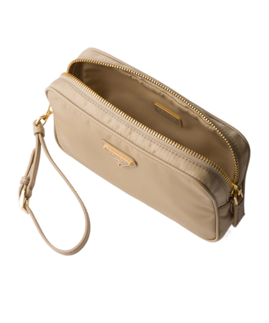 Prada Re-edition 1978 Re-nylon And Saffiano Leather Pouch In Camel Brown