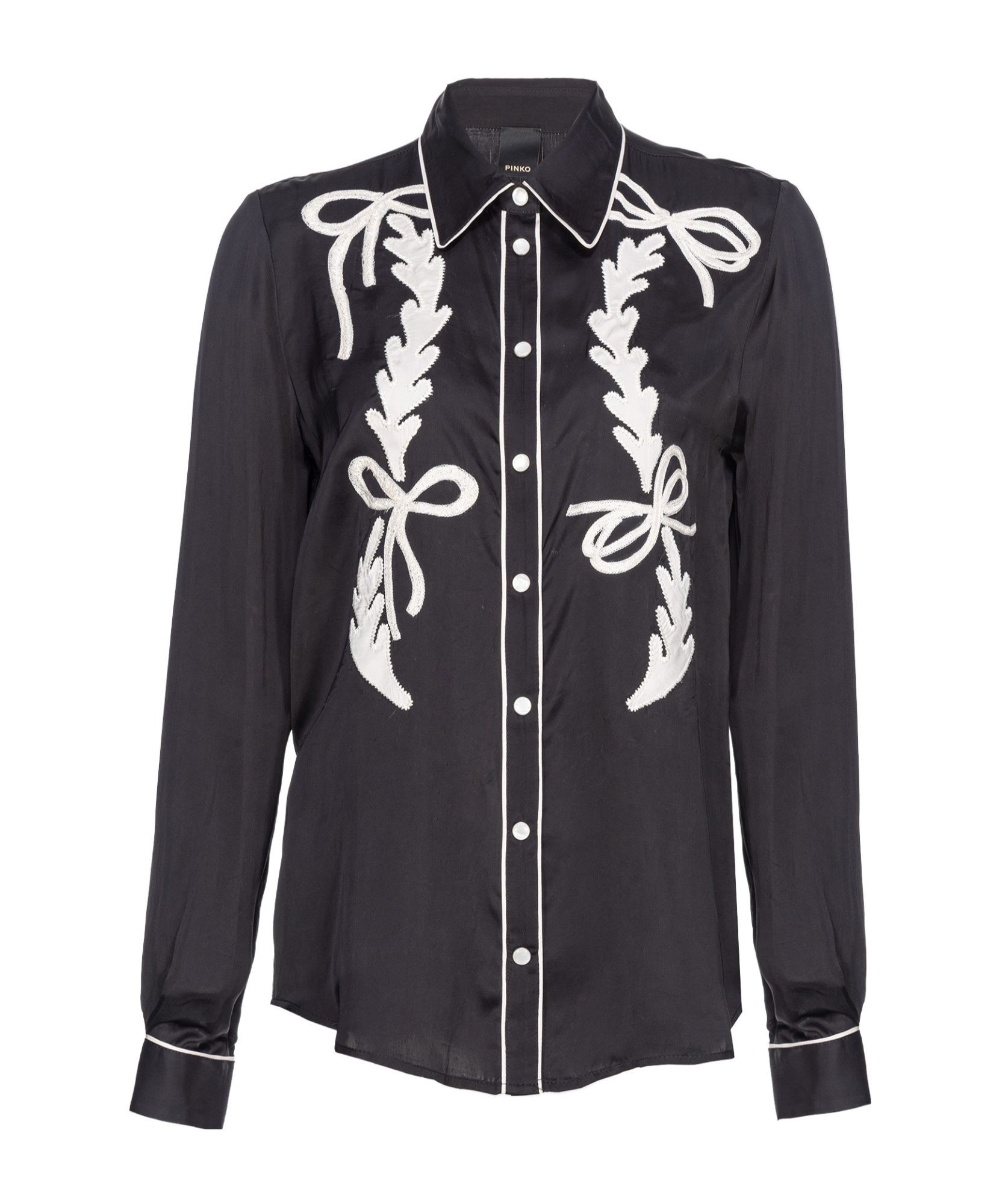 Pinko Satin Shirt With Rodeo Embroidery In Black
