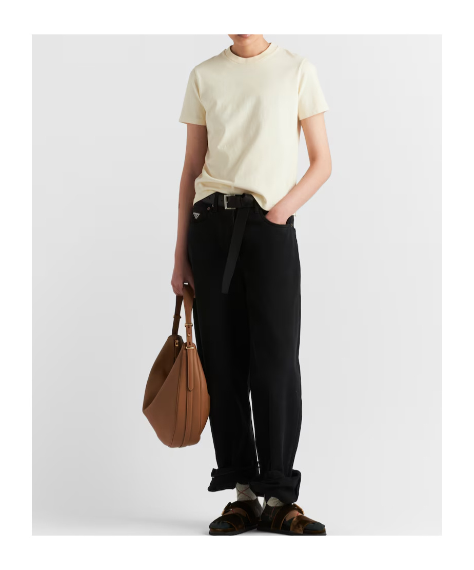 Prada Womens Yellow Logo-embroidered Slim-fit Stretch-cotton T-shirt In Vanilla