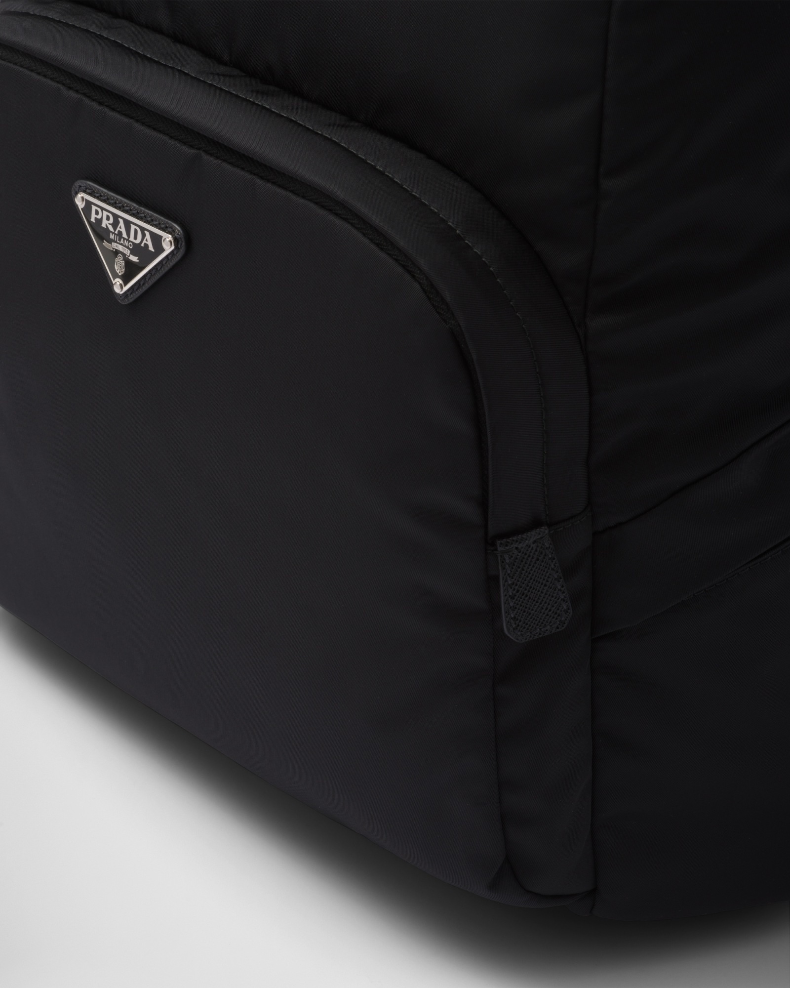 Prada Structured Leather Backpack With Logo Zipper Closure In Black