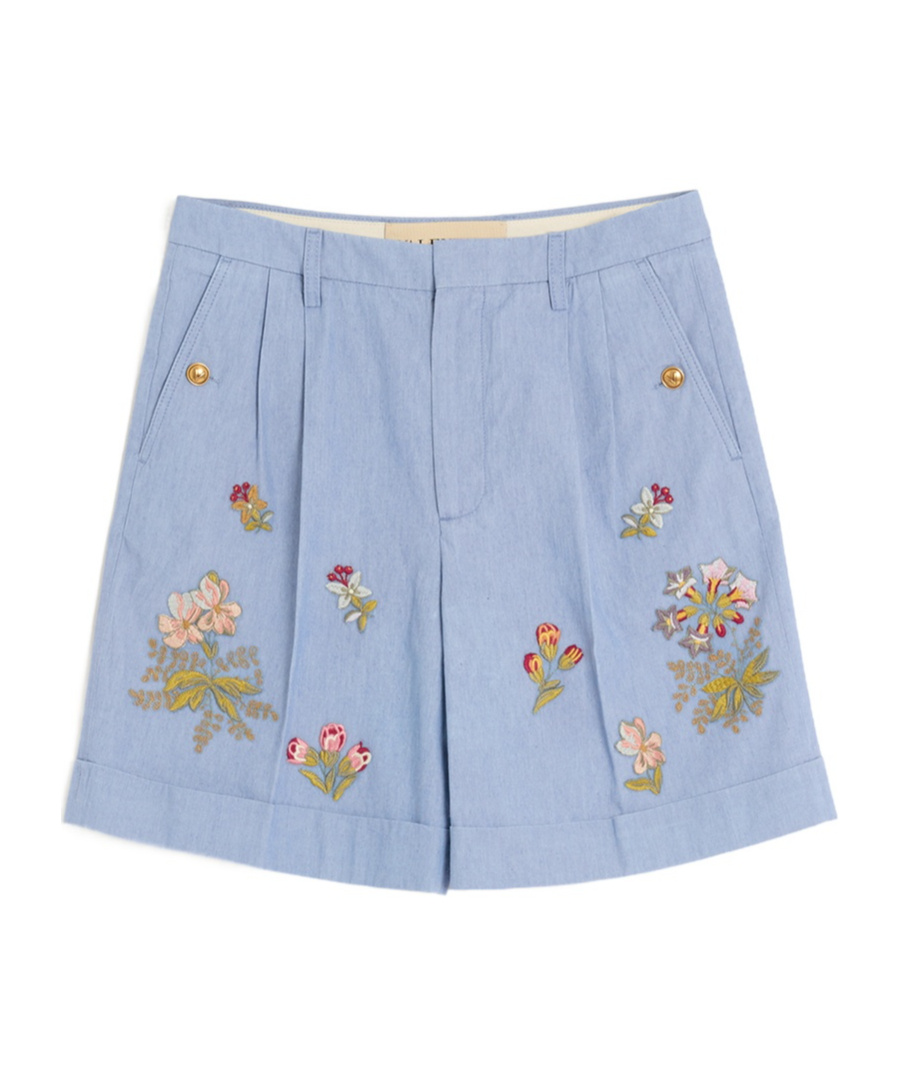 Valentino Denim Embroidered Tailored Shorts In Blue