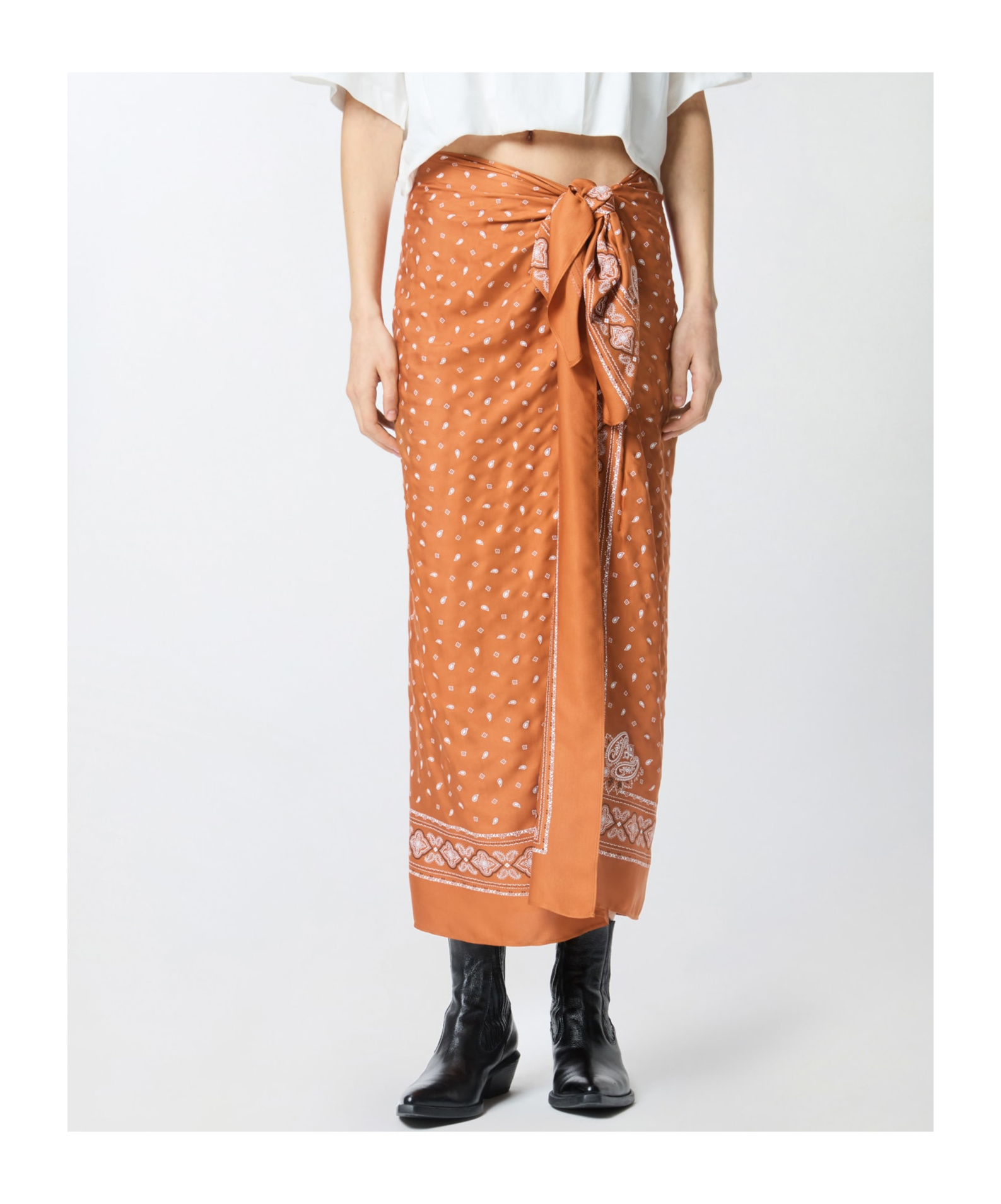 Pinko Bandana-print Finished Edge Skirt In Orange