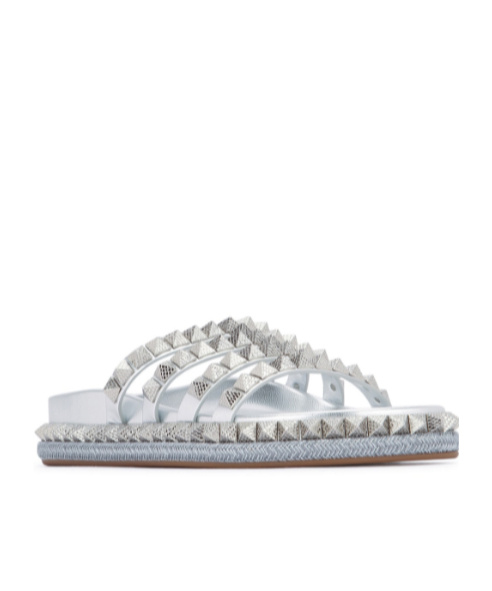 Christian Louboutin Round-toe Flat Sandals In Gray