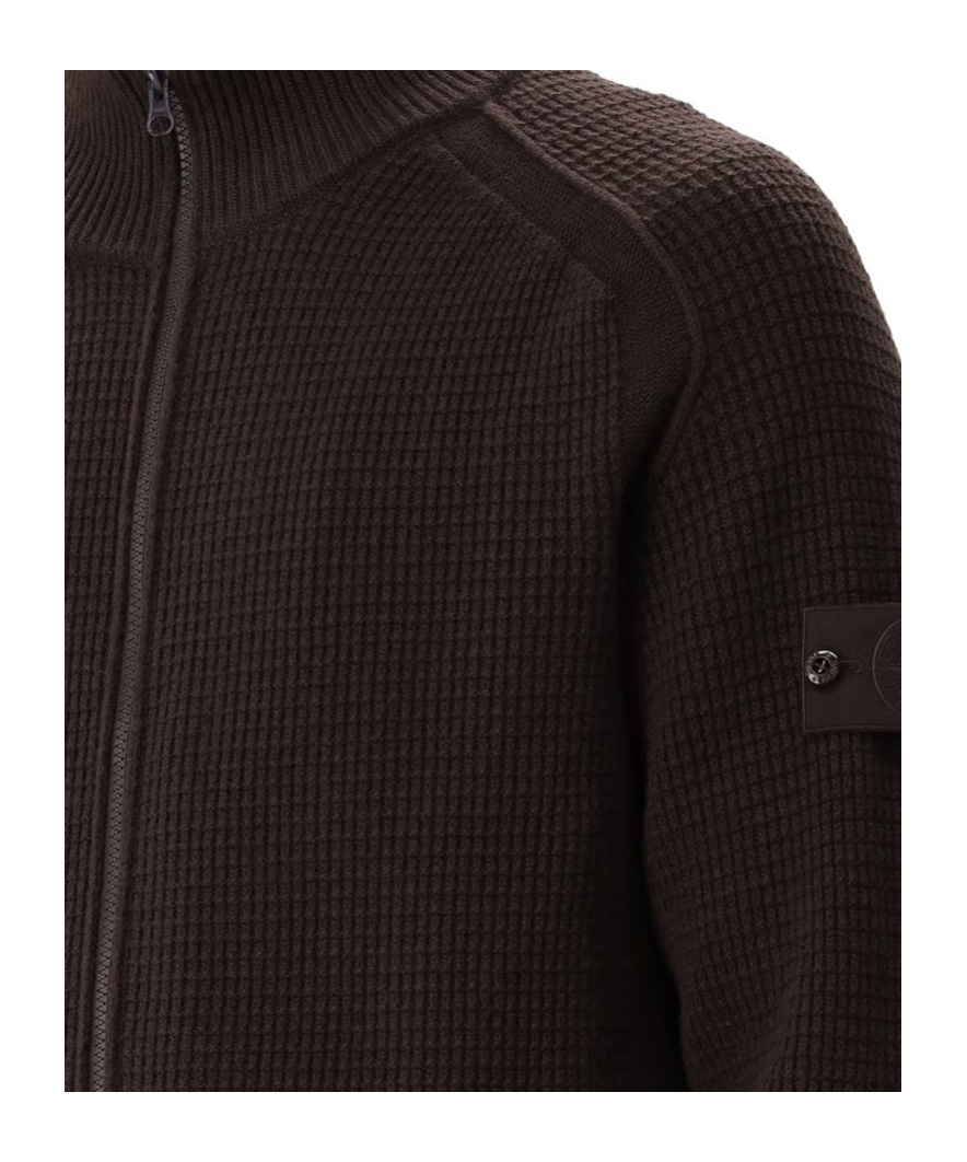 Stone Island Ghost Waffle-knit Virgin Wool Jacket In Brown