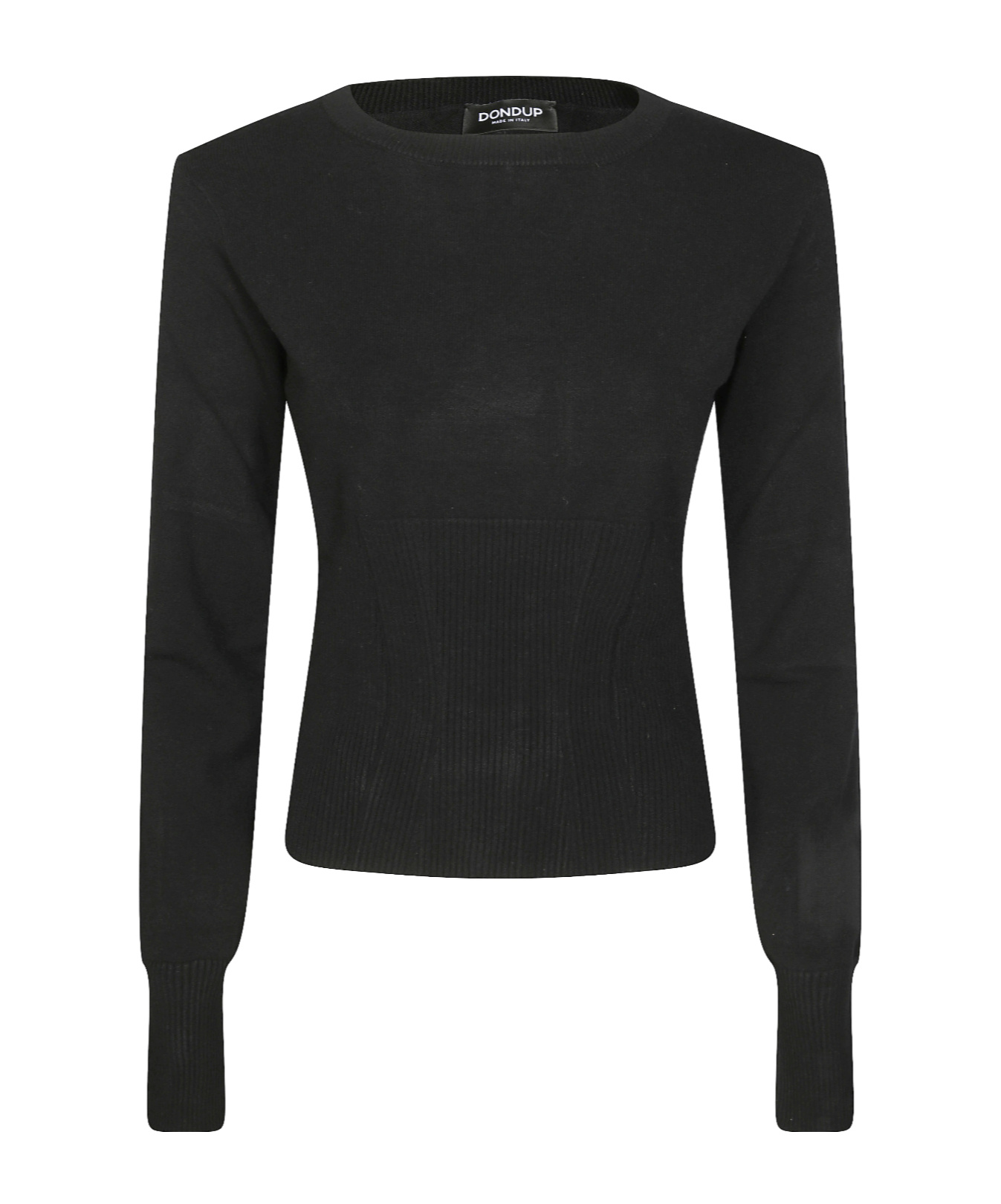 Dondup Fitted Ribbed Knit Sweater With Classic Round Neckline In Black