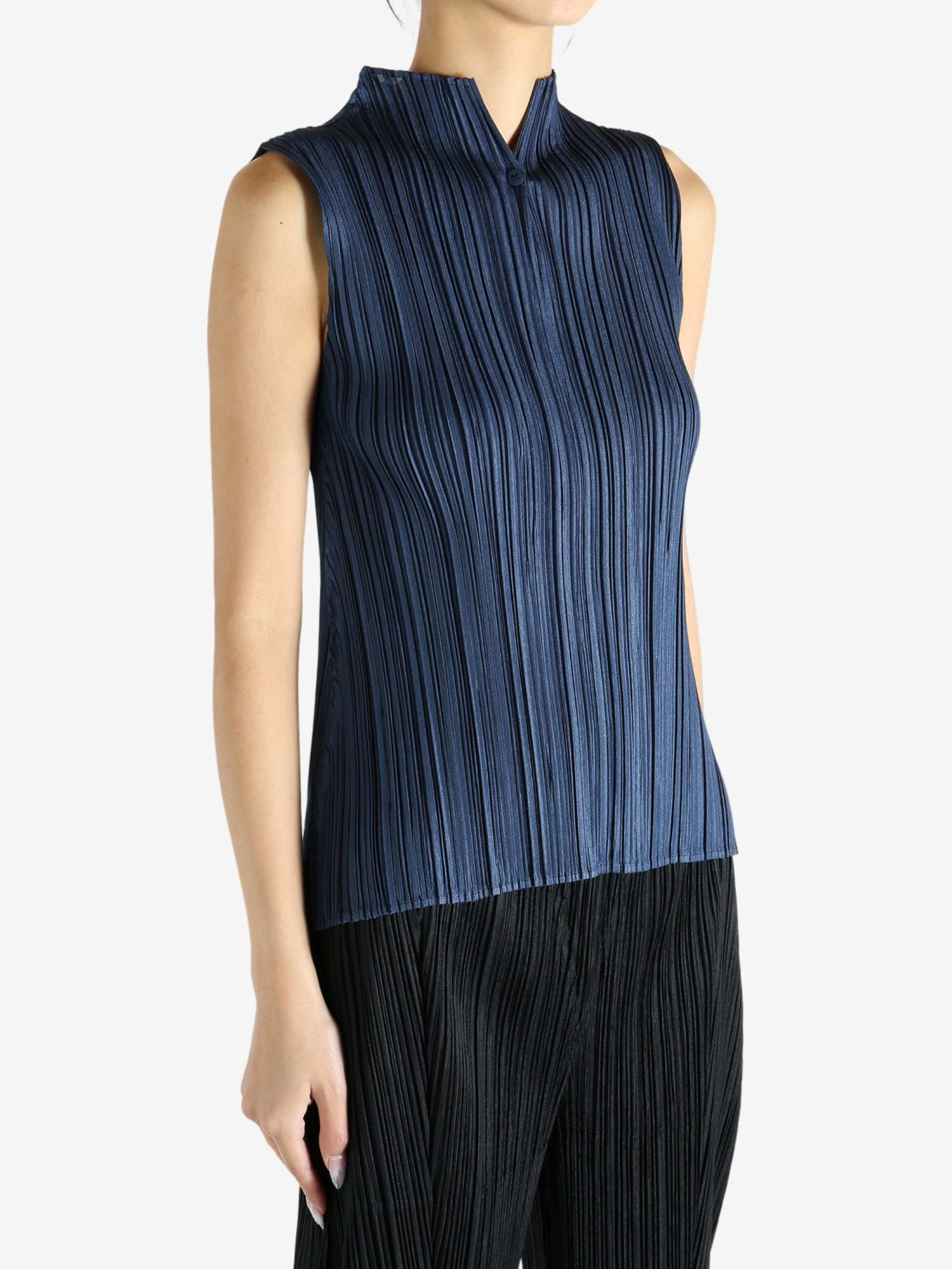 Issey Miyake Pleats Please  Pleated Sleeveless Top In Blue