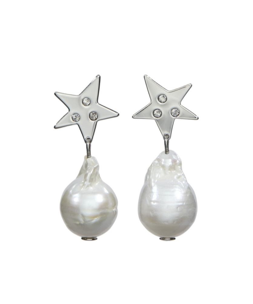 Tory Burch Star Pearl Pendant Earrings In Silver/pearl/crystal