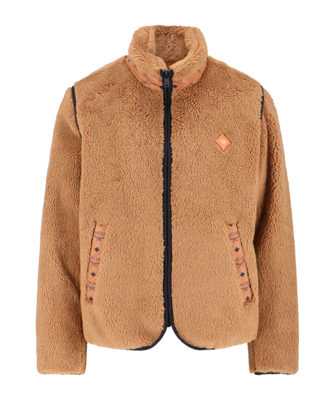 Mcm Shearling Sleeveless High Collar Jacket Side Pockets In Brown