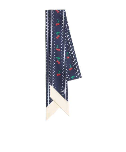 Valentino Cherryfic Silk Bandeau Scarf In Blue