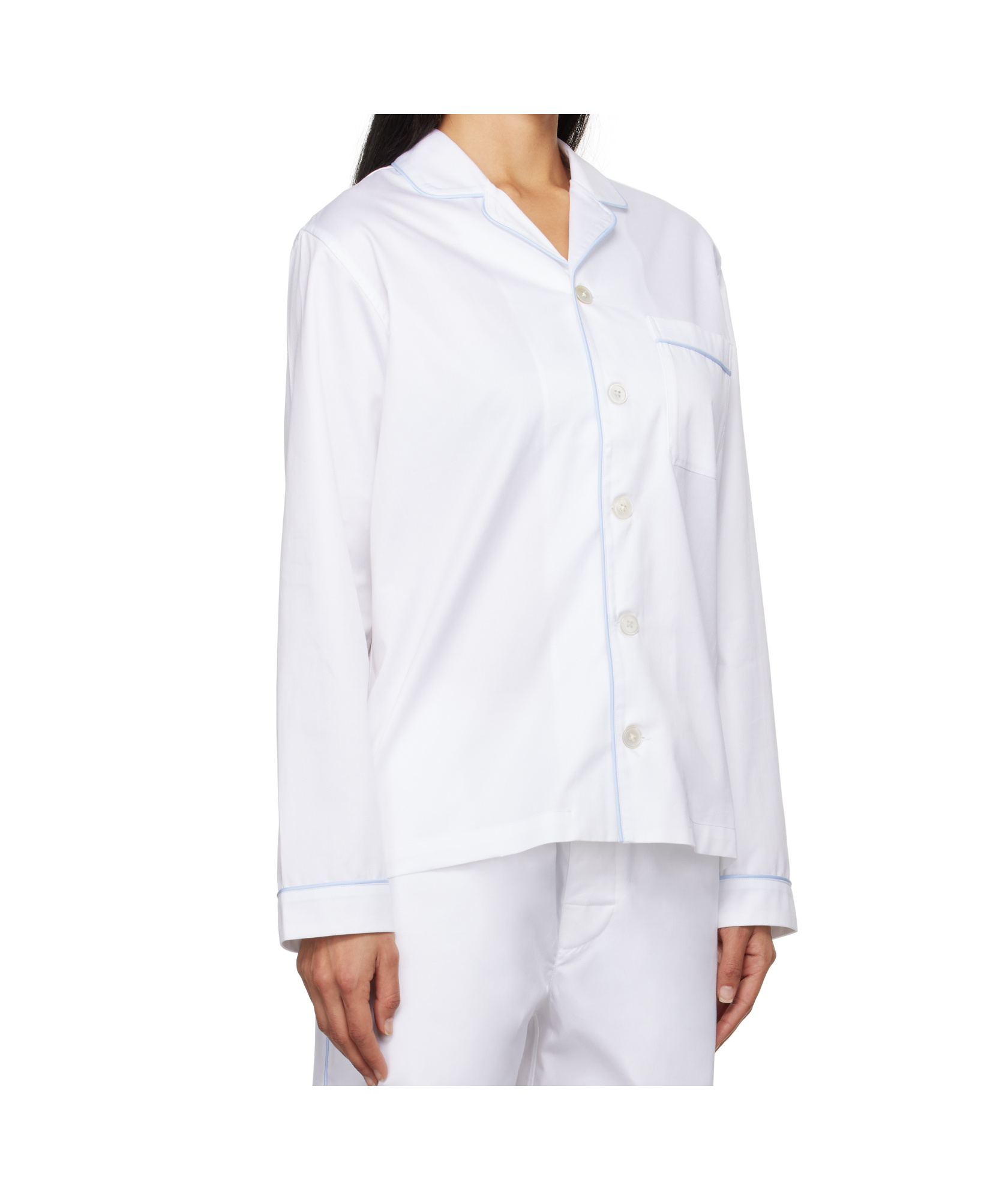 Tekla White Sateen Long-sleeved Pyjama Shirt In White