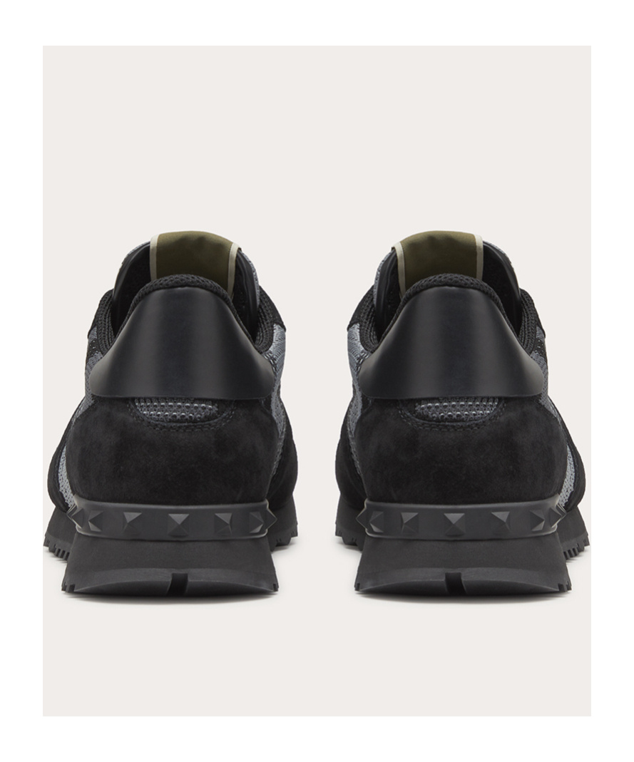 Valentino Garavani Mans Rockrunner Camouflage Noir Leather And Fabric Sneakers In Black