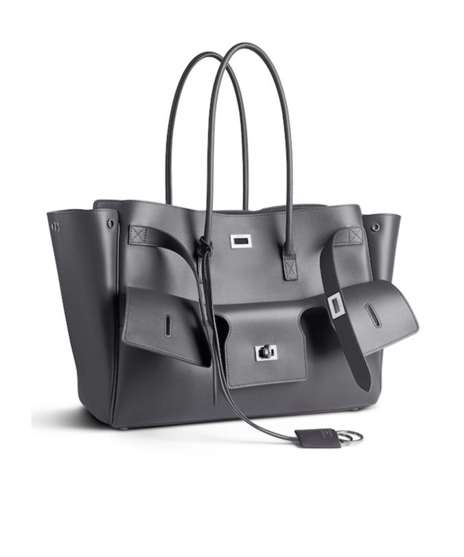 Balenciaga Medium Leather Bel Air Carry All Tote Bag In Grey
