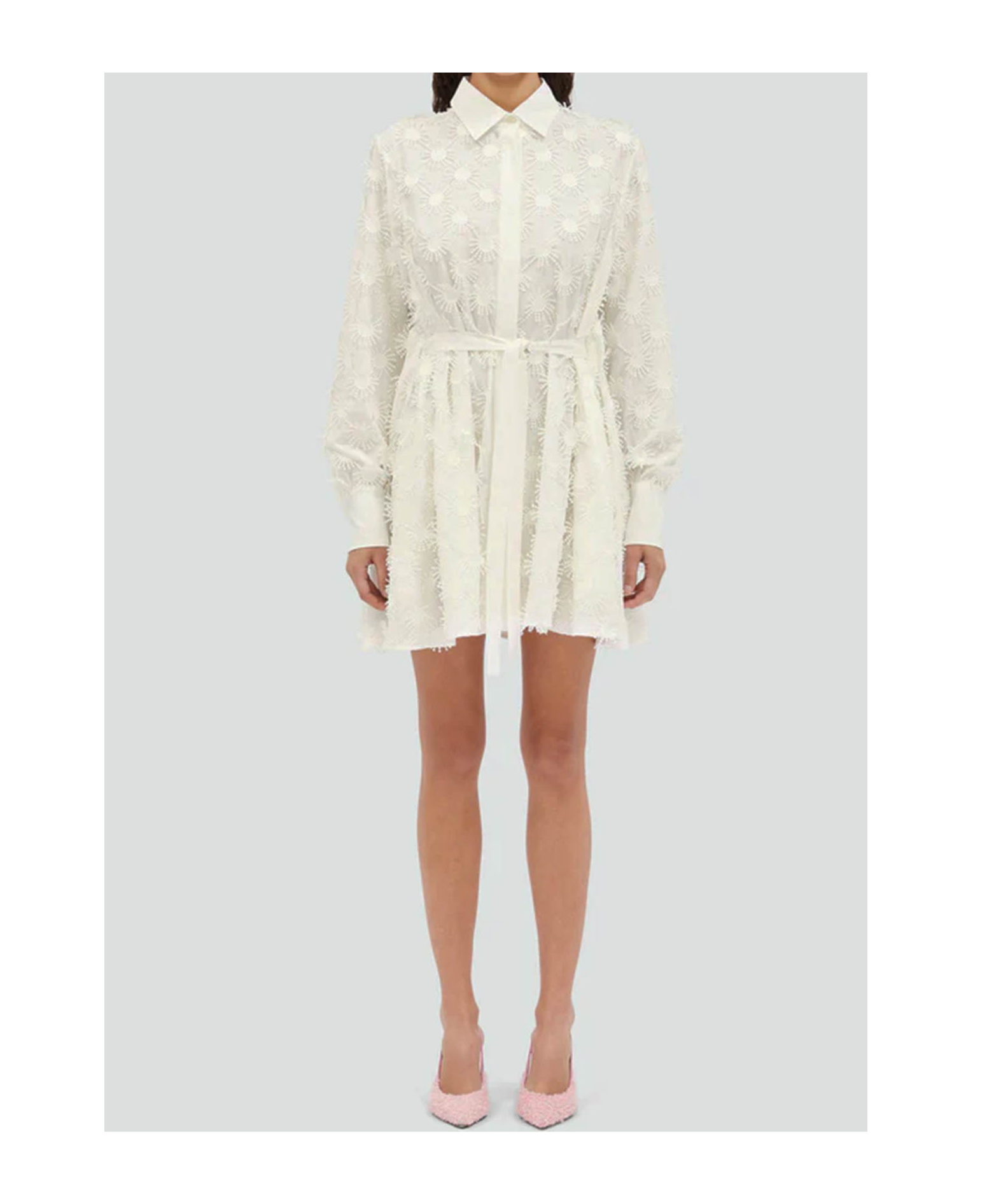 Msgm Seersucker Drawstring Waist Mini Dress In White