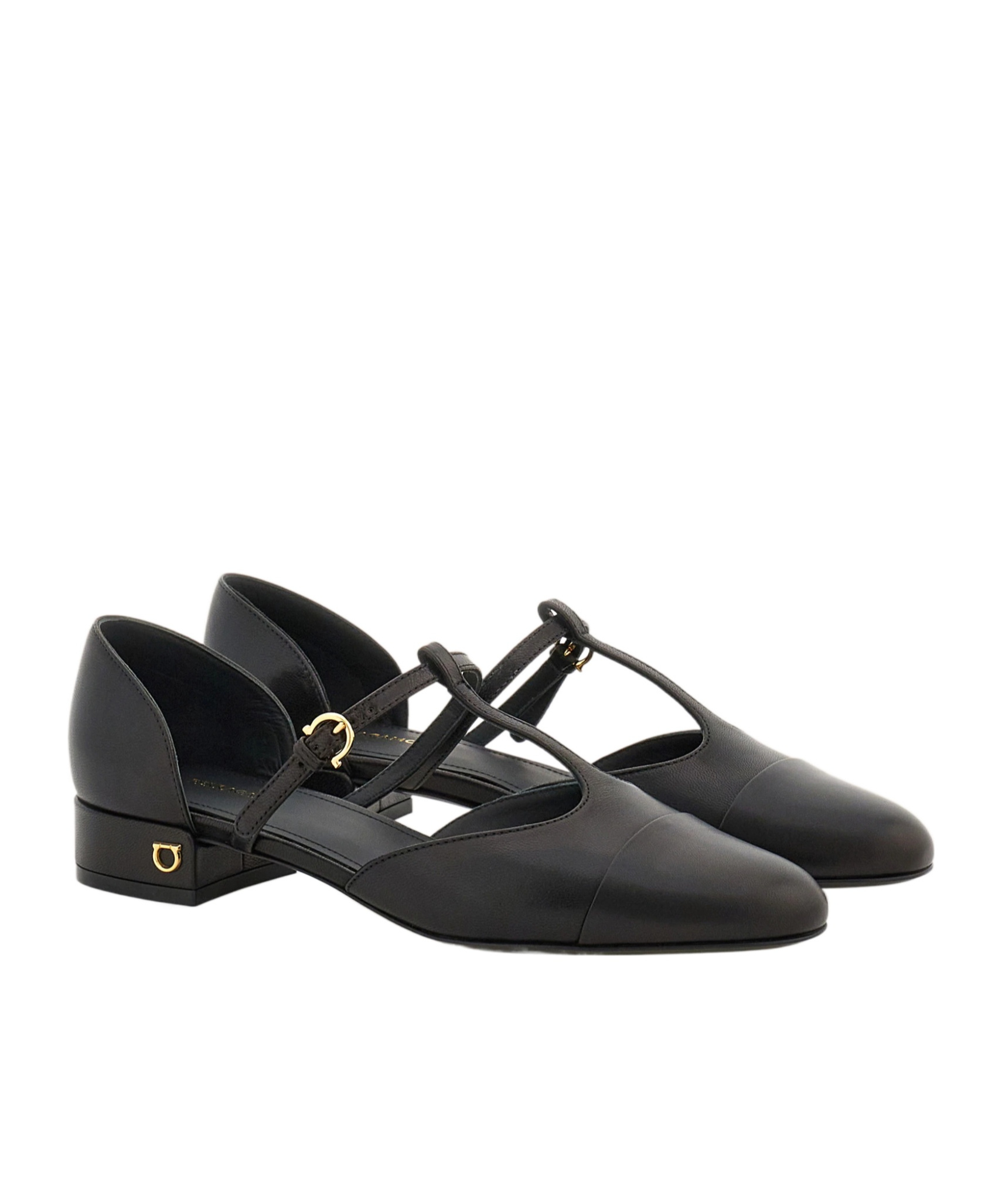 Ferragamo Linette Leather T-strap Ballerina Flats In Black