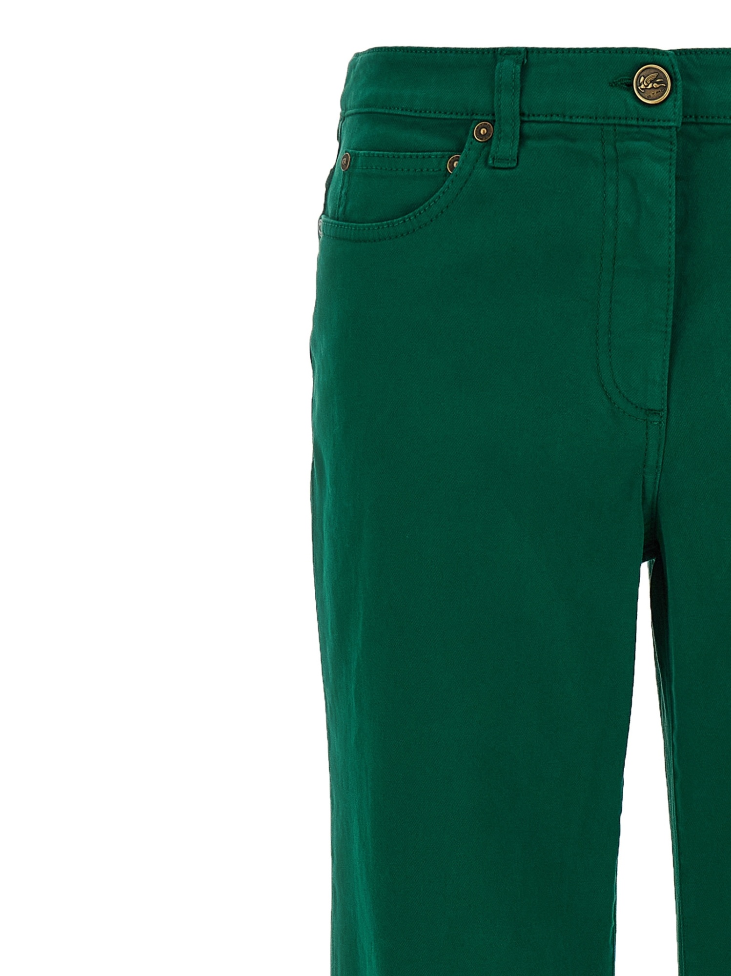 Etro Embroidered-logo Back-patch Trousers In Green