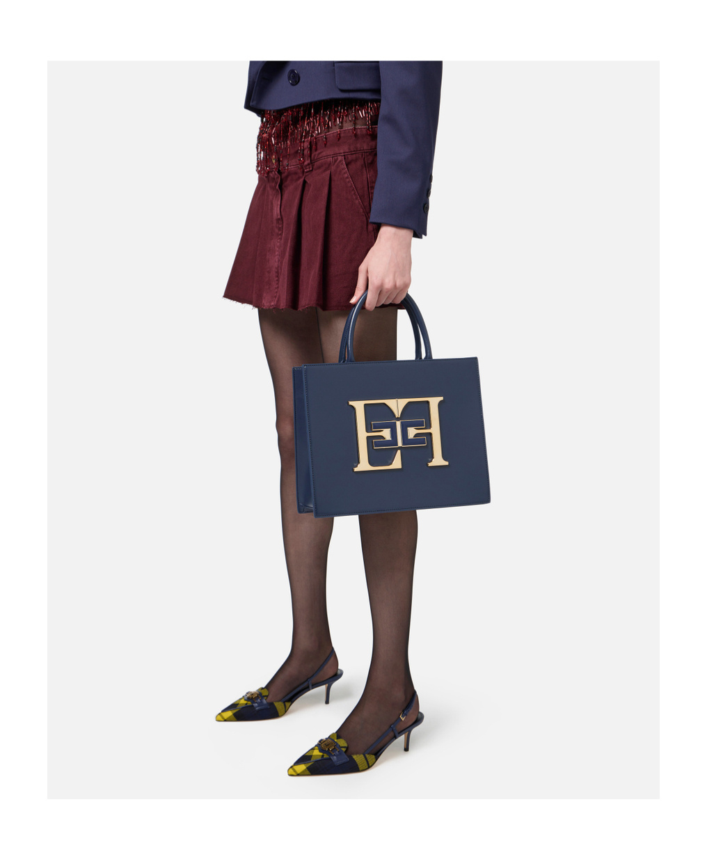 Shop Elisabetta Franchi Logo Medium Handbag In Black