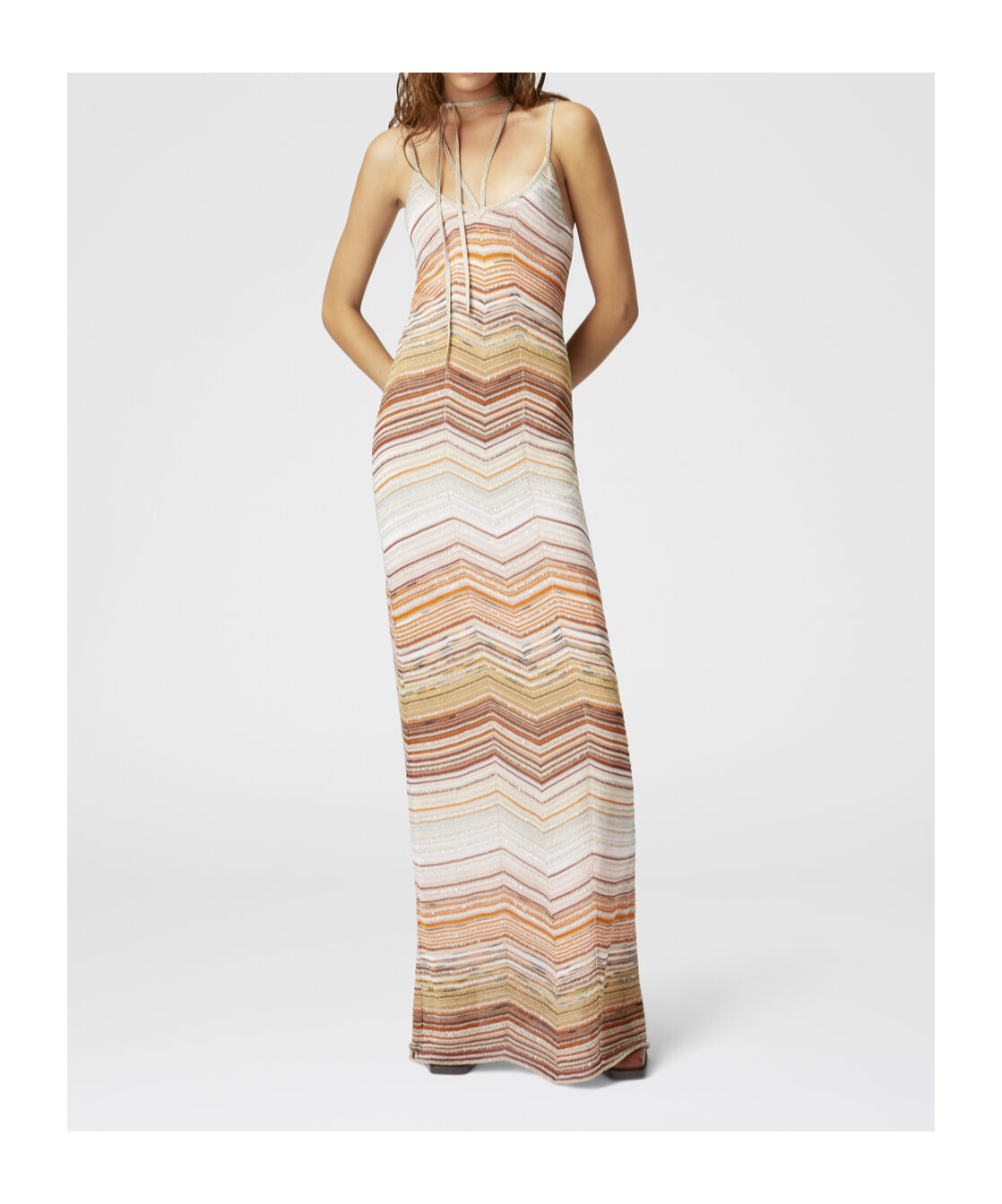 Shop Missoni Chevron-woven Maxi Dress In Nude