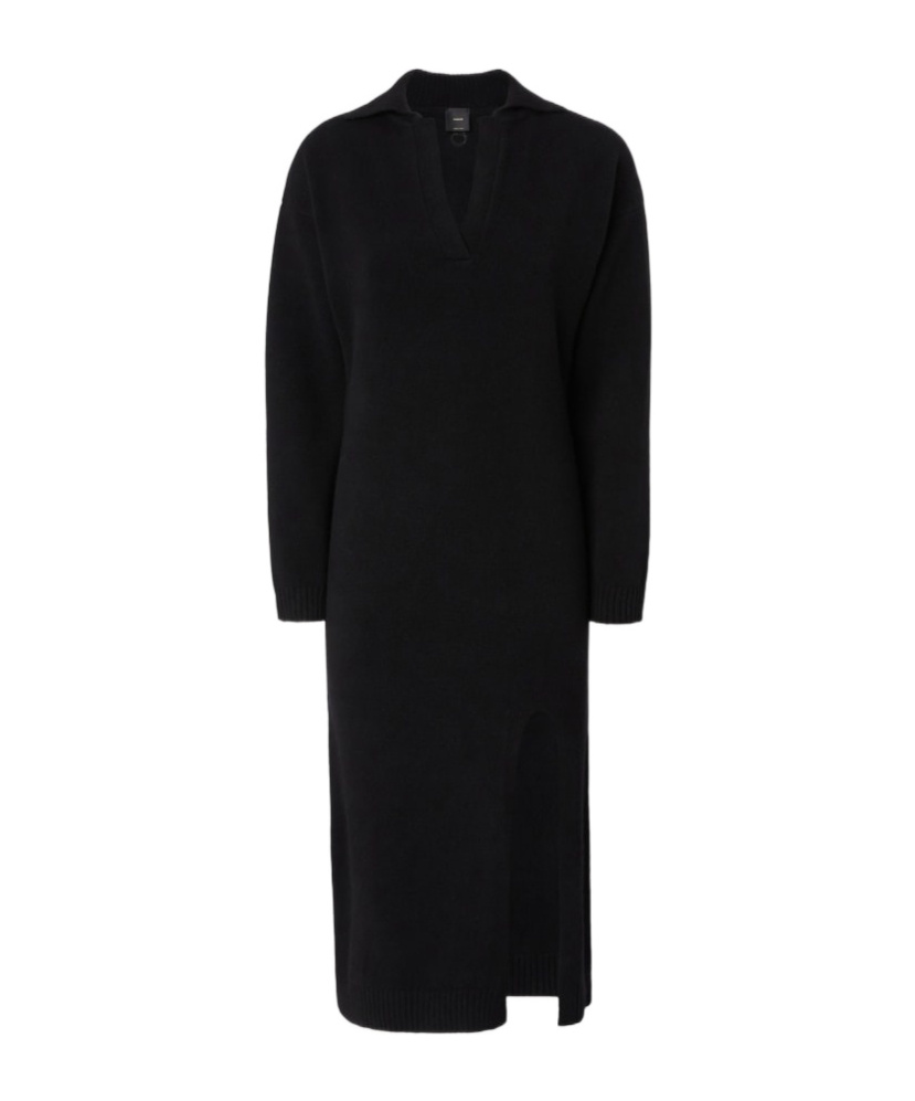 Pinko V-neck Knitted Dress In Black
