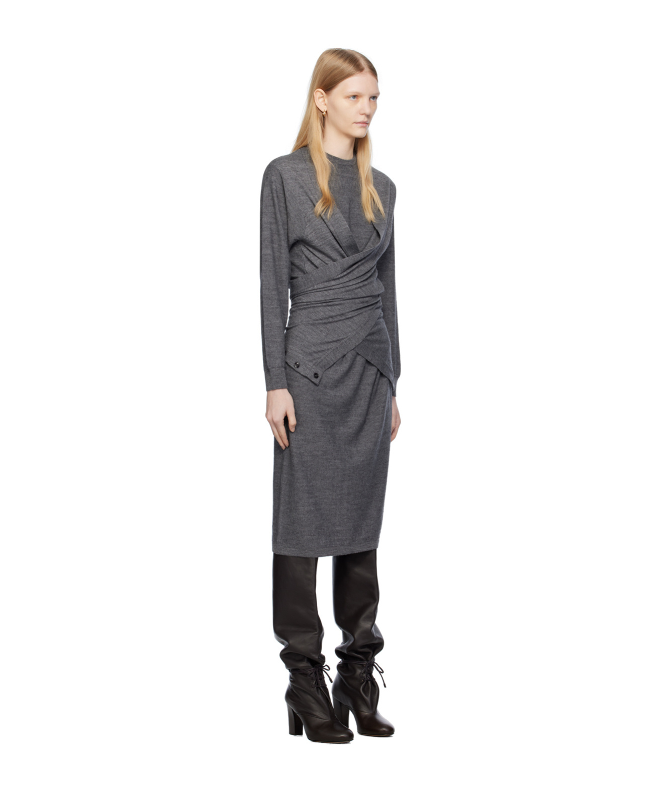 Lemaire Trompe L'éil Mid-length Dress In Grey Melange