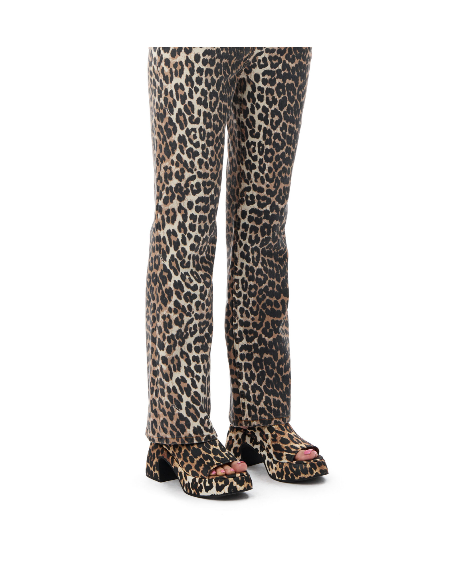 Ganni Leopard-print Satin Mules In Black