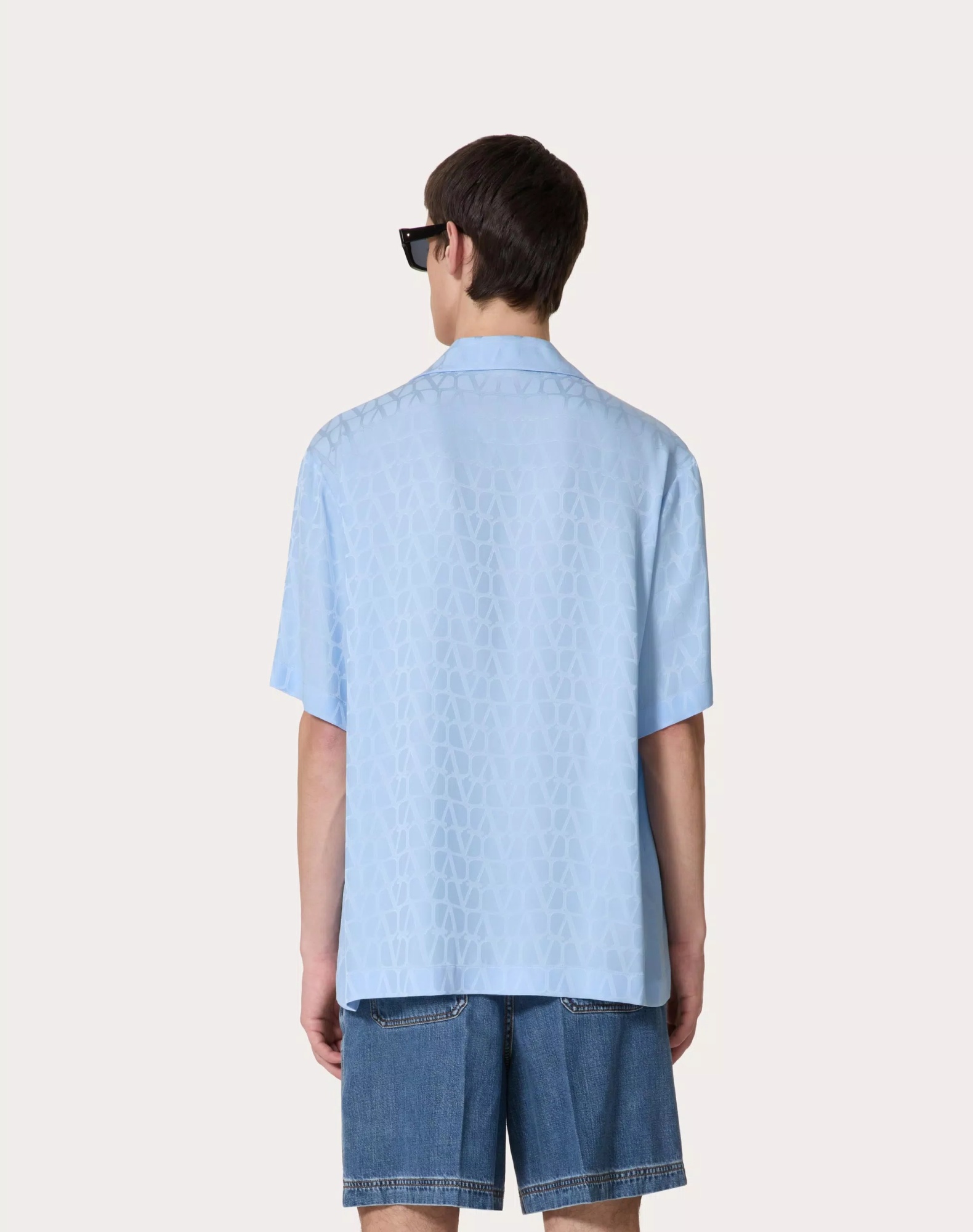 Valentino Toile Iconographe-jacquard Silk Shirt In Blue