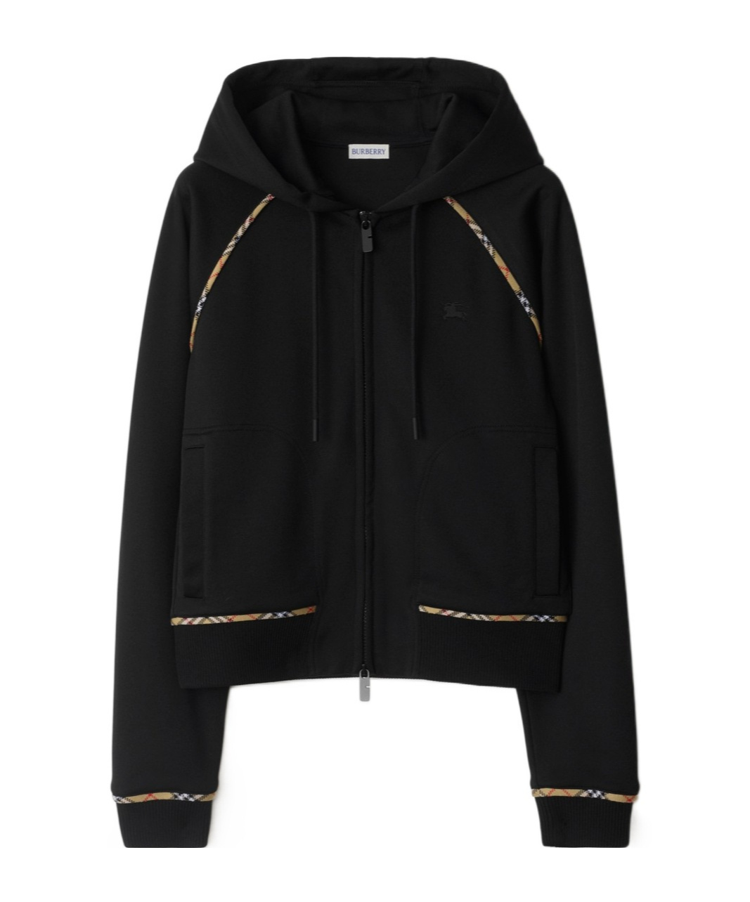 Burberry Checked-trim Zip-up Hoodie In Black