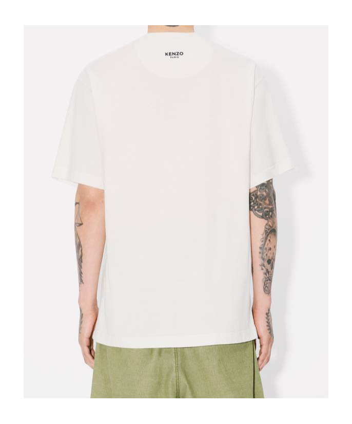 Kenzo White Crewneck T-shirt With Logo Patch On The Front In Cotton Man In White
