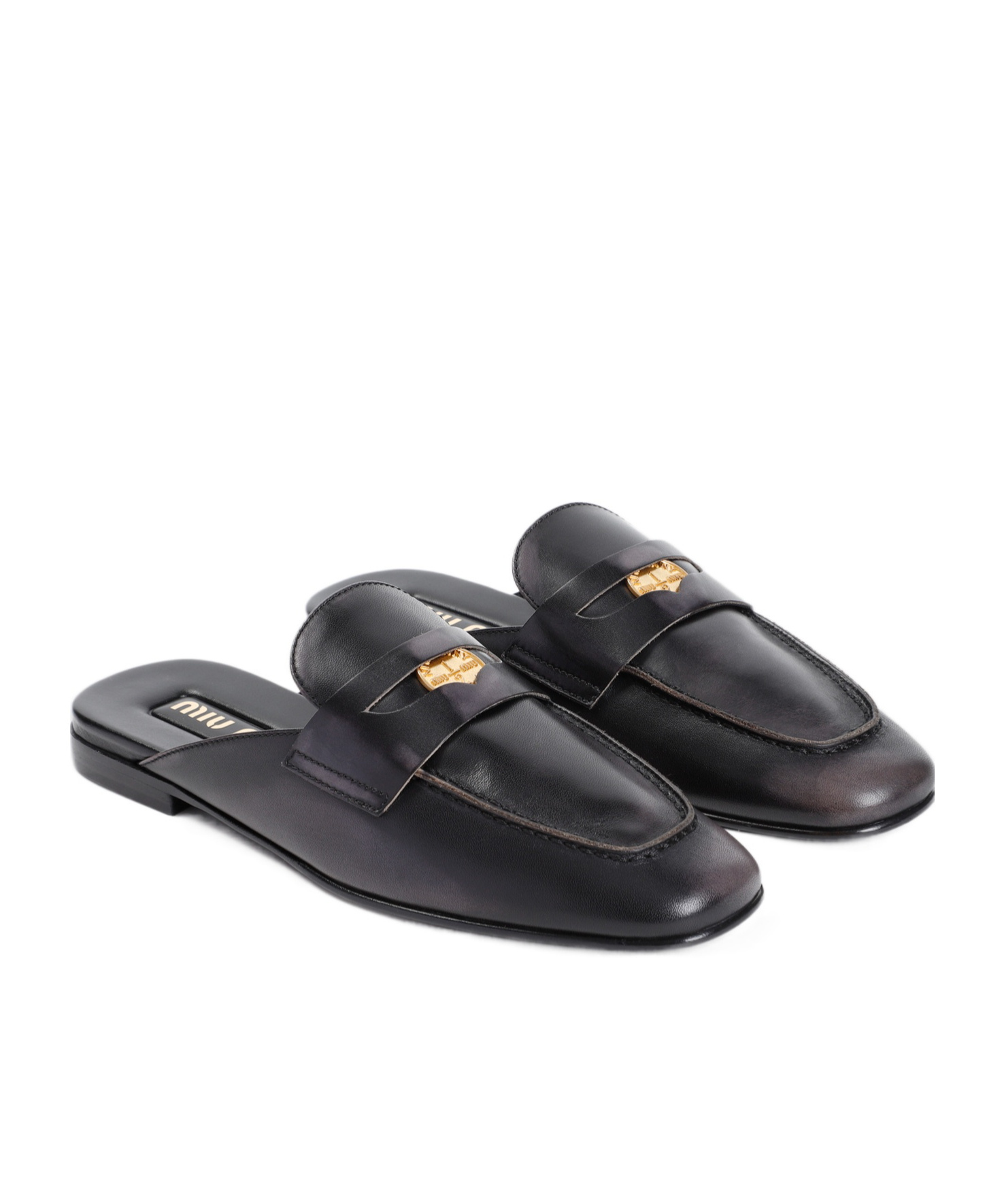 Miu Miu Bleached Leather Loafers In Black