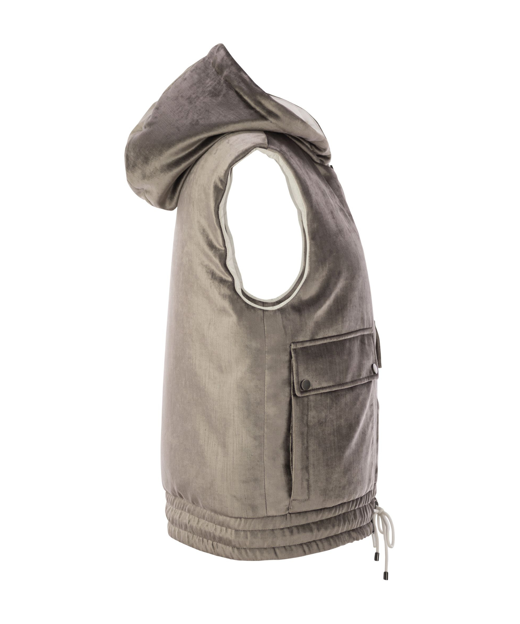 Brunello Cucinelli Chenille Vest With Drawstring Hem And Hood In Gray