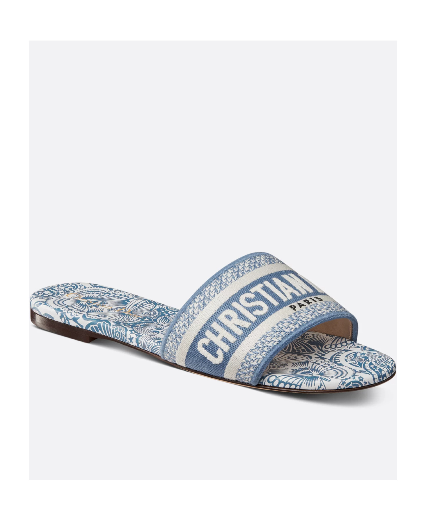 Dior Round Head Flat Slippers In Blue